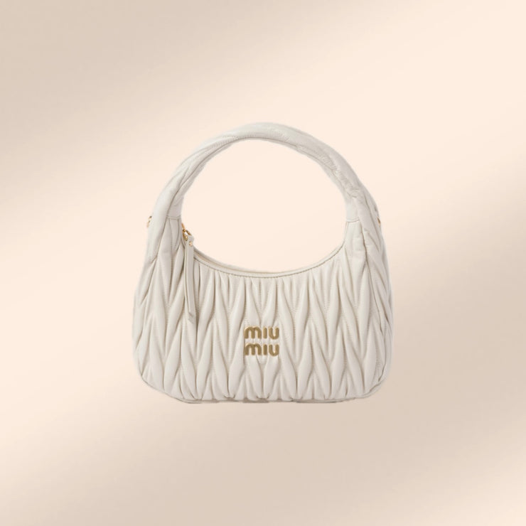 Miu Miu Wander Matelassé Nappa Leather Hobo in White