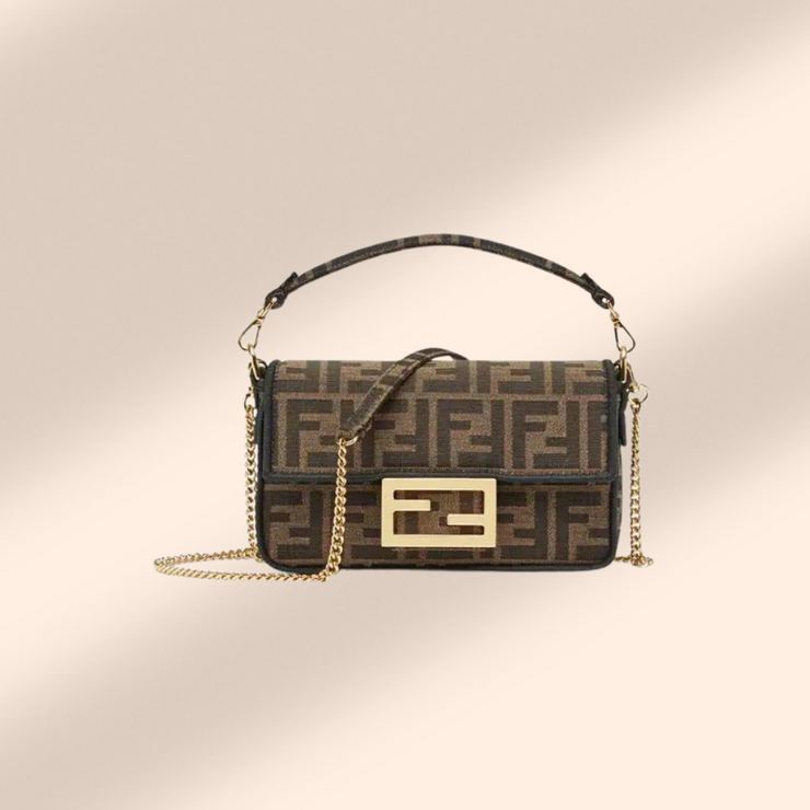 Fendi Mini Baguette Bag In FF Motif Fabric Brown